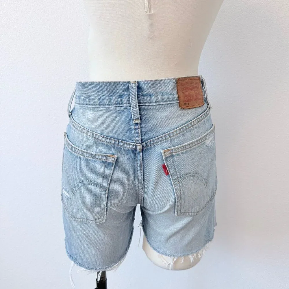 Levi’s 501 Shorts Denim Blue Retro Mid Rise 25” - Picture 3 of 8
